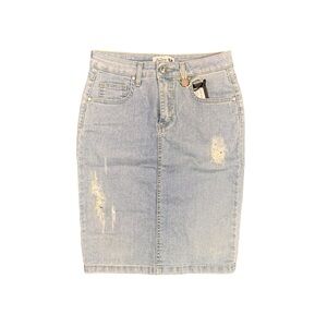 Blue Luxury Denim Knee Length Skirt, Blue, Size S